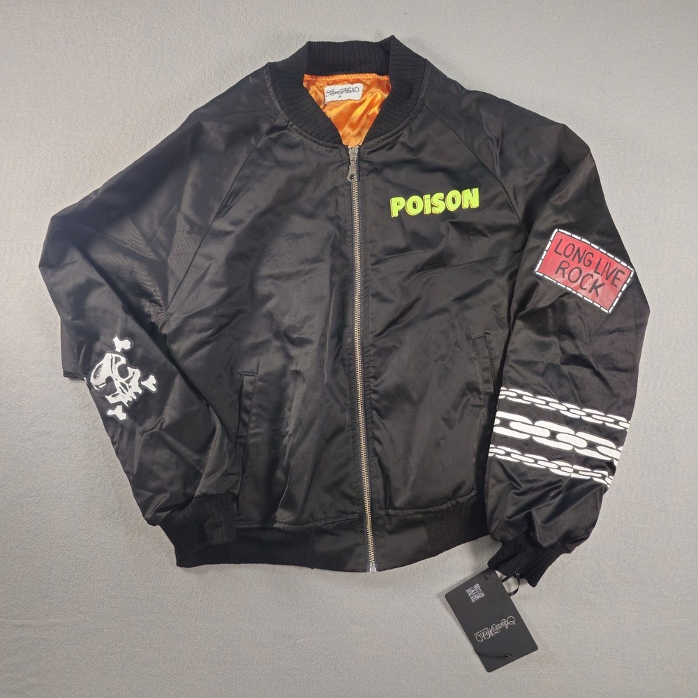 Lauren Moshi Poison Band Women's XS Bomber Jacket Black Graphic New Tags